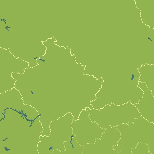 Map with Kosovo in the center and a precipitation layer on top.