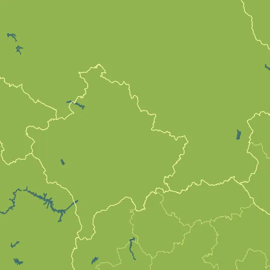 Map with Kosovo in the center and a precipitation layer on top.