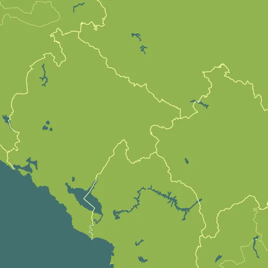 Map with Montenegro in the center and a precipitation layer on top.