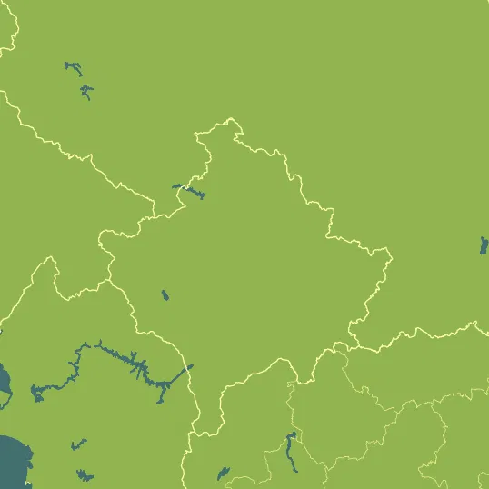 Map with Kosovo in the center and a precipitation layer on top.