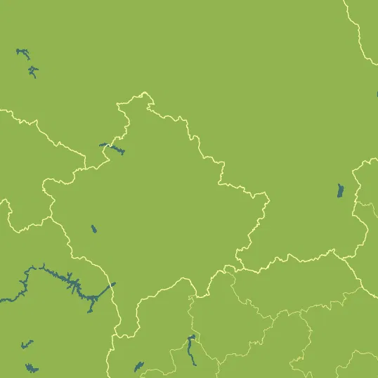 Map with Kosovo in the center and a precipitation layer on top.