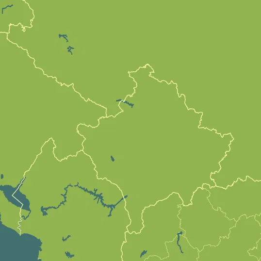 Map with Kosovo in the center and a precipitation layer on top.