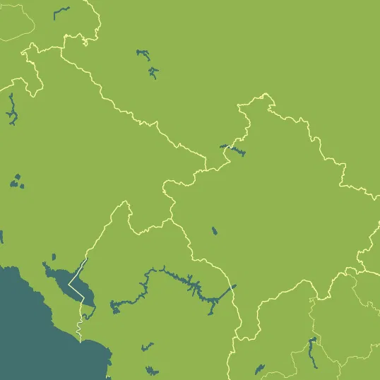 Map with Kosovo in the center and a precipitation layer on top.