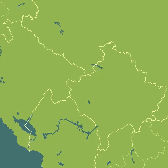 Map with Kosovo in the center and a precipitation layer on top.