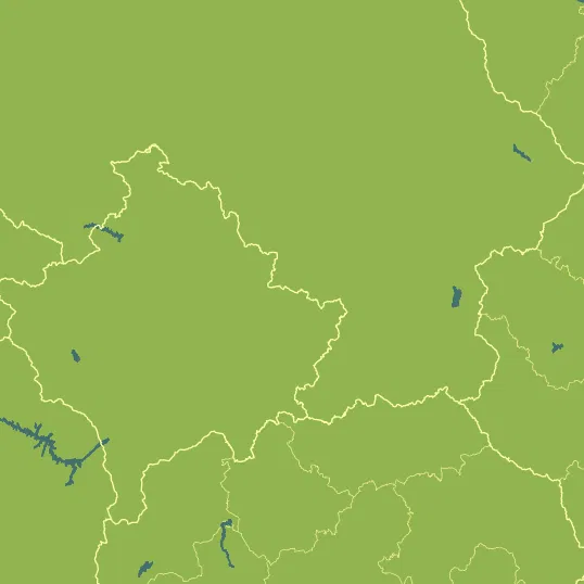 Map with Kosovo in the center and a precipitation layer on top.