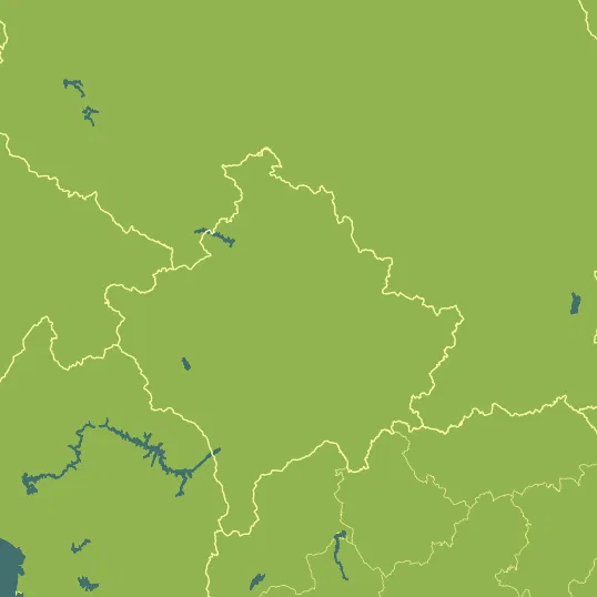 Map with Kosovo in the center and a precipitation layer on top.