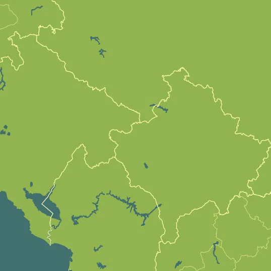 Map with Kosovo in the center and a precipitation layer on top.