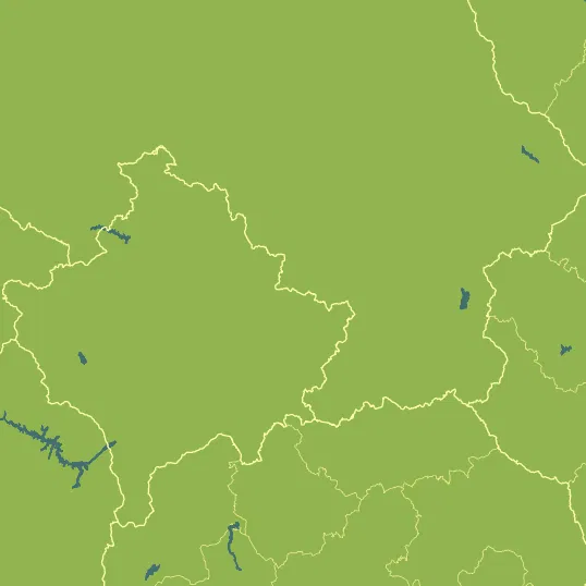 Map with Kosovo in the center and a precipitation layer on top.