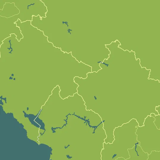 Map with Kosovo in the center and a precipitation layer on top.