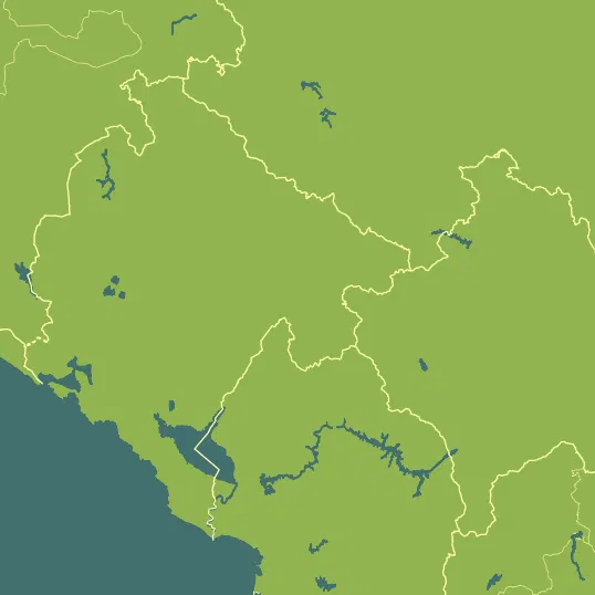 Map with Montenegro in the center and a precipitation layer on top.