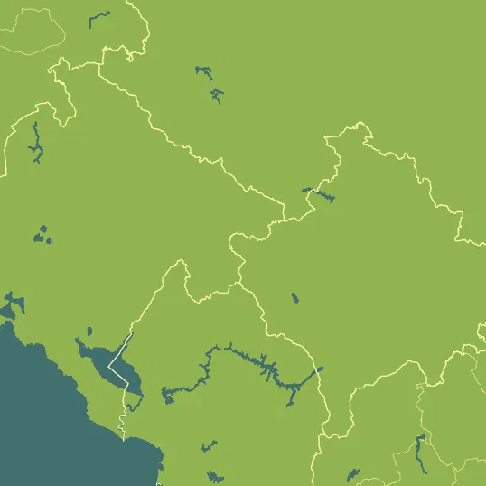 Map with Kosovo in the center and a precipitation layer on top.