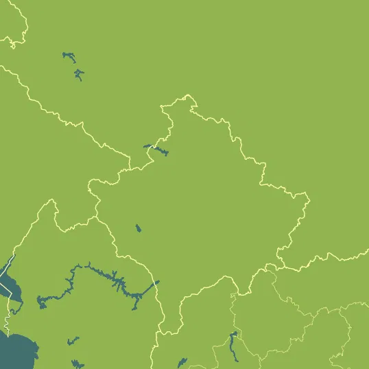 Map with Kosovo in the center and a precipitation layer on top.