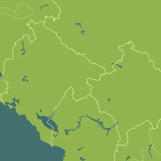 Map with Montenegro in the center and a precipitation layer on top.