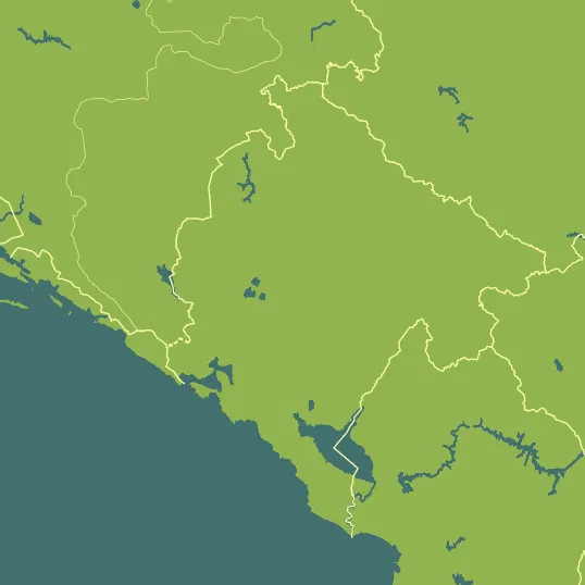 Map with Montenegro in the center and a precipitation layer on top.