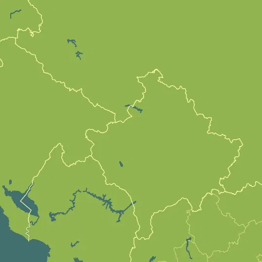 Map with Kosovo in the center and a precipitation layer on top.