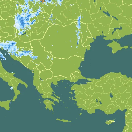 Map with Bulgaria in the center and a precipitation layer on top.