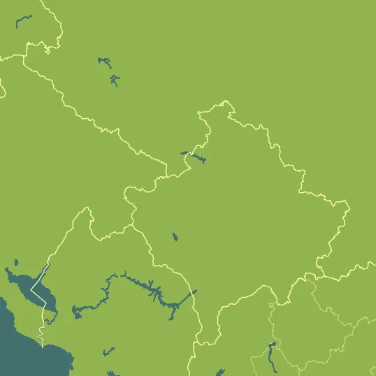 Map with Kosovo in the center and a precipitation layer on top.