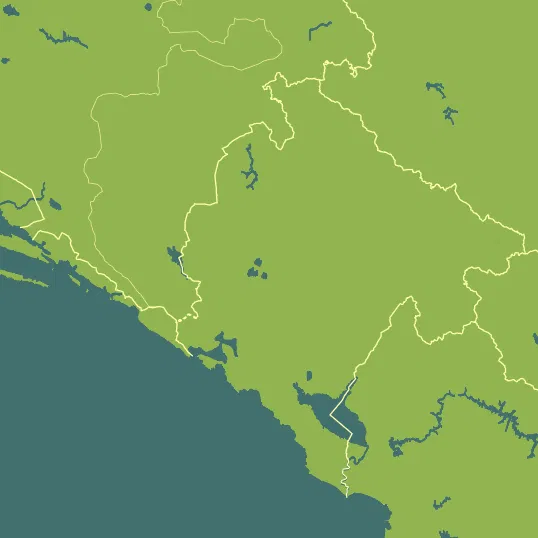 Map with Montenegro in the center and a precipitation layer on top.