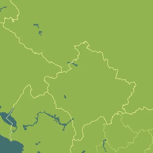 Map with Kosovo in the center and a precipitation layer on top.