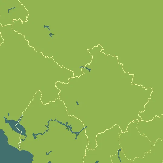 Map with Kosovo in the center and a precipitation layer on top.