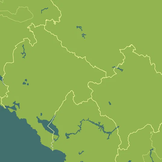 Map with Montenegro in the center and a precipitation layer on top.