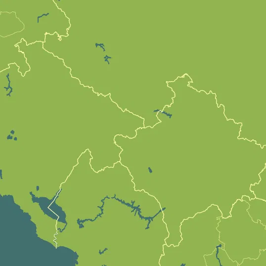 Map with Montenegro in the center and a precipitation layer on top.