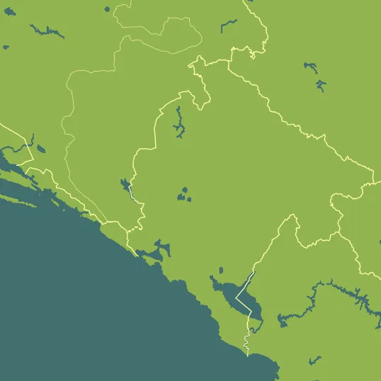 Map with Montenegro in the center and a precipitation layer on top.