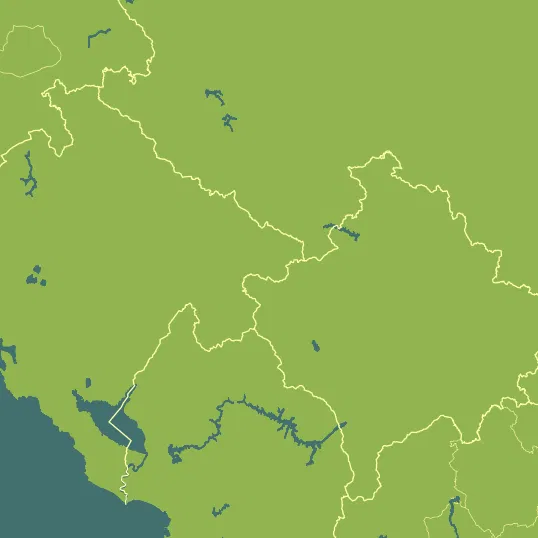 Map with Montenegro in the center and a precipitation layer on top.