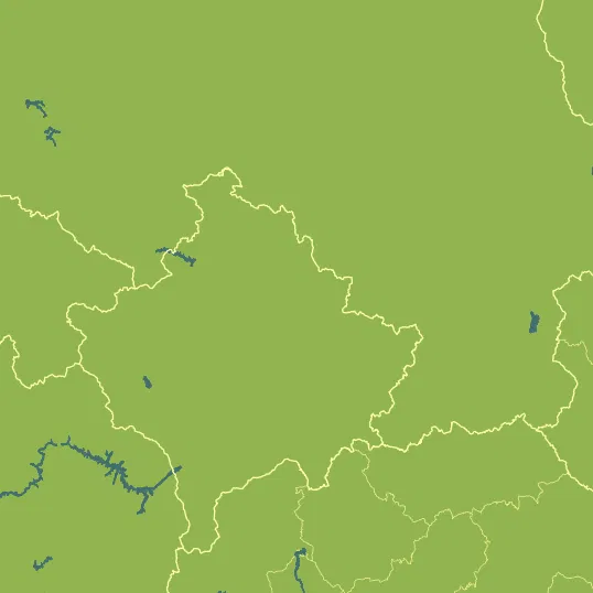 Map with Kosovo in the center and a precipitation layer on top.