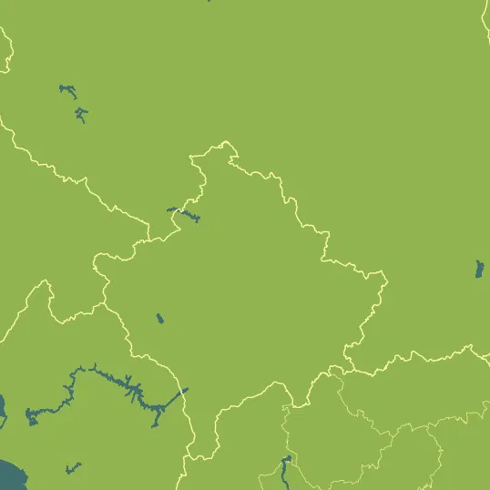 Map with Kosovo in the center and a precipitation layer on top.