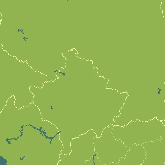 Map with Kosovo in the center and a precipitation layer on top.