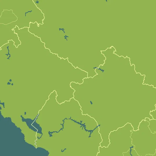 Map with Montenegro in the center and a precipitation layer on top.