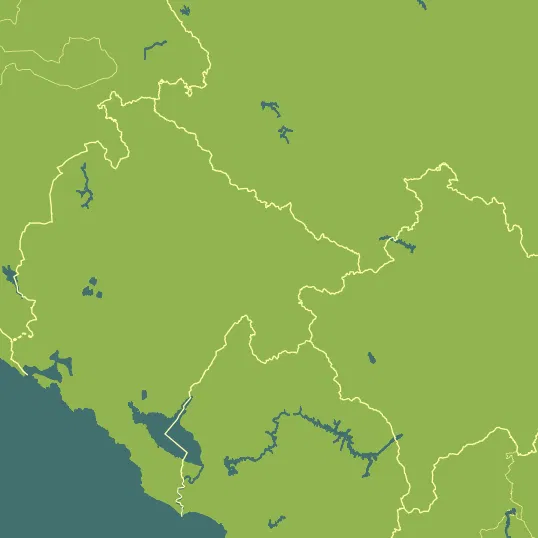 Map with Montenegro in the center and a precipitation layer on top.