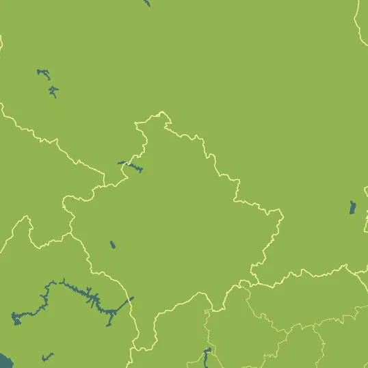 Map with Kosovo in the center and a precipitation layer on top.