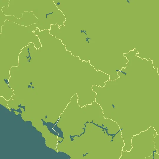 Map with Montenegro in the center and a precipitation layer on top.