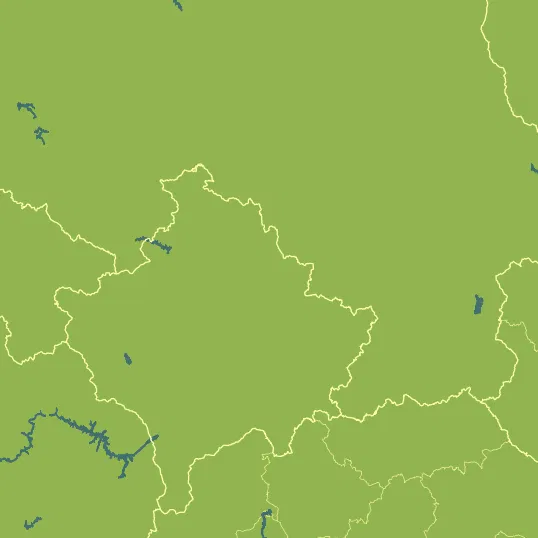 Map with Kosovo in the center and a precipitation layer on top.