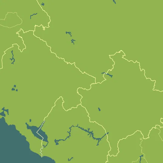 Map with Montenegro in the center and a precipitation layer on top.