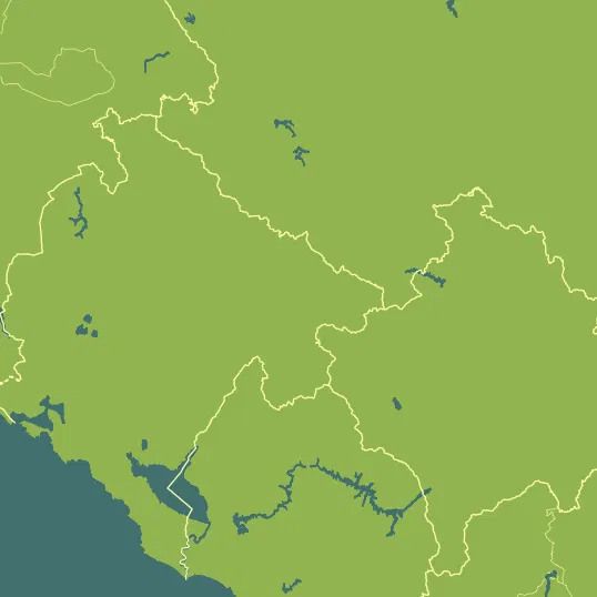 Map with Montenegro in the center and a precipitation layer on top.