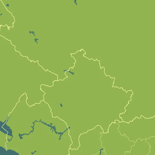 Map with Kosovo in the center and a precipitation layer on top.