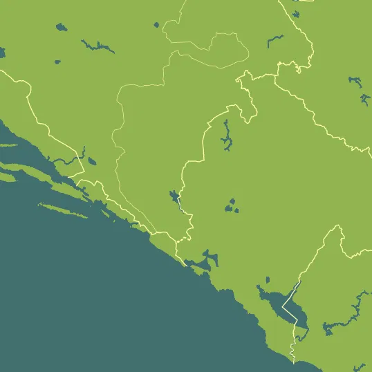 Map with Montenegro in the center and a precipitation layer on top.