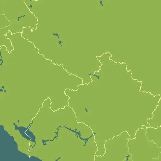 Map with Montenegro in the center and a precipitation layer on top.