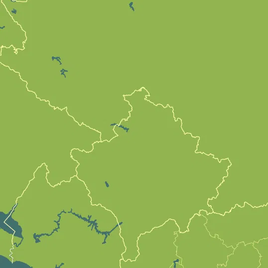 Map with Kosovo in the center and a precipitation layer on top.