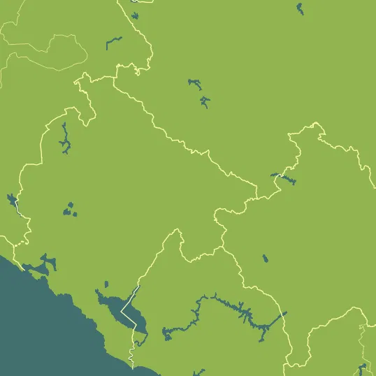 Map with Montenegro in the center and a precipitation layer on top.