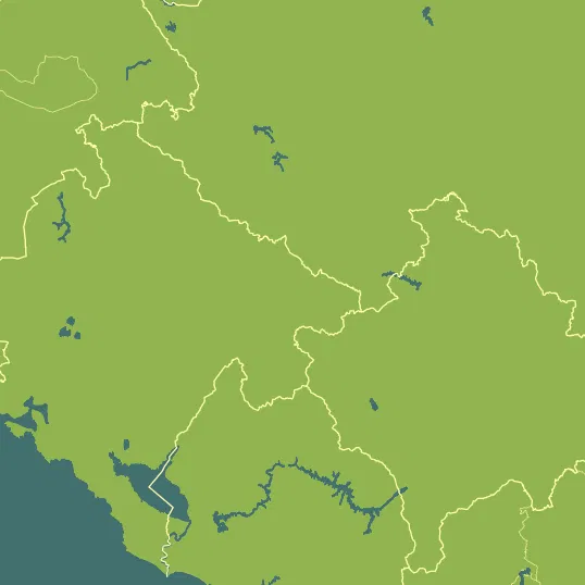 Map with Montenegro in the center and a precipitation layer on top.