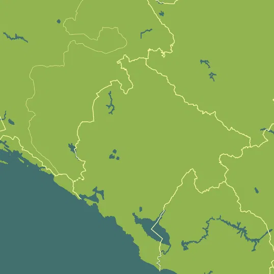 Map with Montenegro in the center and a precipitation layer on top.