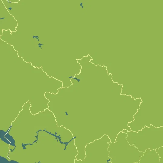 Map with Kosovo in the center and a precipitation layer on top.