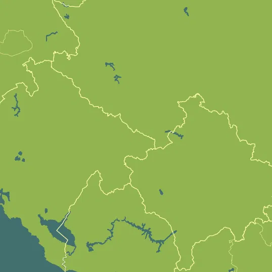 Map with Montenegro in the center and a precipitation layer on top.