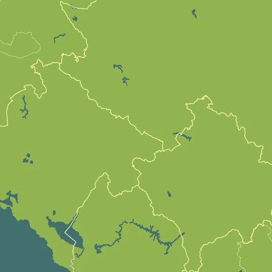 Map with Montenegro in the center and a precipitation layer on top.