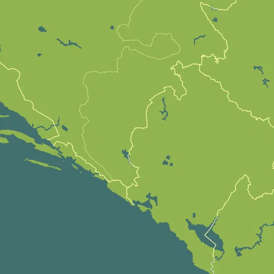 Map with Montenegro in the center and a precipitation layer on top.