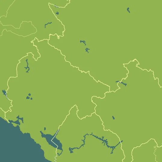 Map with Montenegro in the center and a precipitation layer on top.